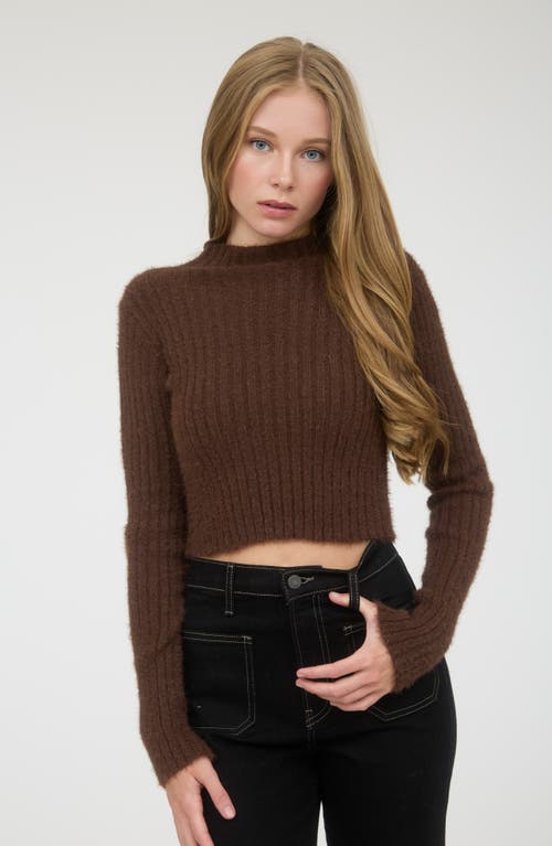 Blu Pepper Mock Neck Crop Sweater In Brown