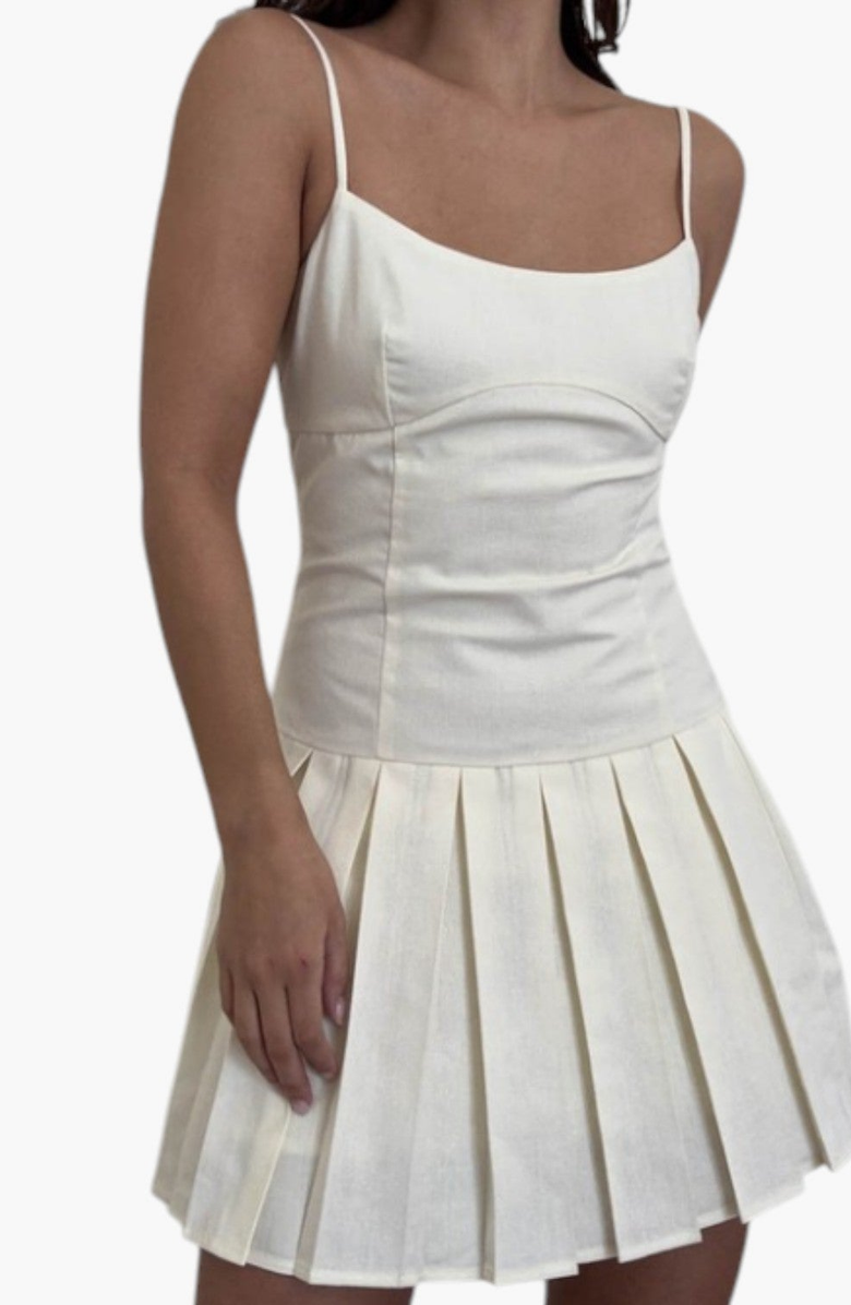 Modenaire Fit and Flare Pleated Mini Dress with Spaghetti Straps and Scoop Neck, Alternate, color, 