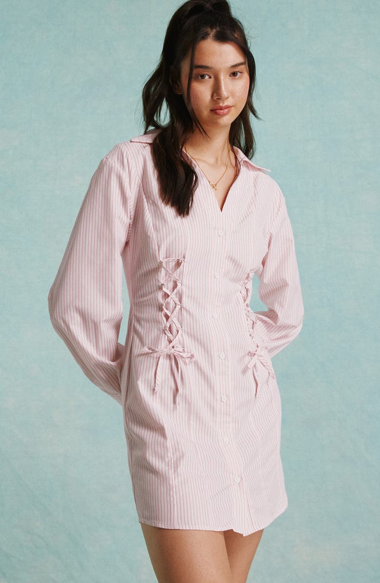 Miss Selfridge Lace-Up Long Sleeve Mini Shirtdress | Nordstromrack
