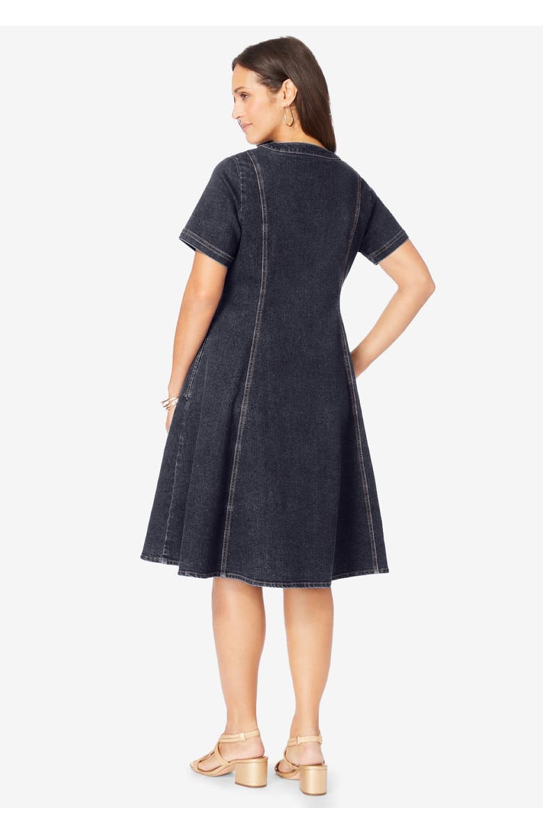 Jessica London Button Front Denim Dress, Alternate, color, Indigo