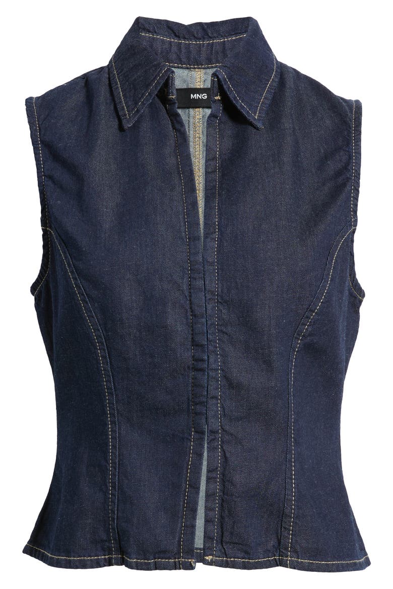 Maria Collared Cotton & Linen Denim Top, Alternate, color, OPEN BLUE