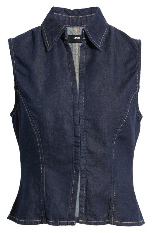 Mango Maria Collared Cotton & Linen Denim Top In Blue