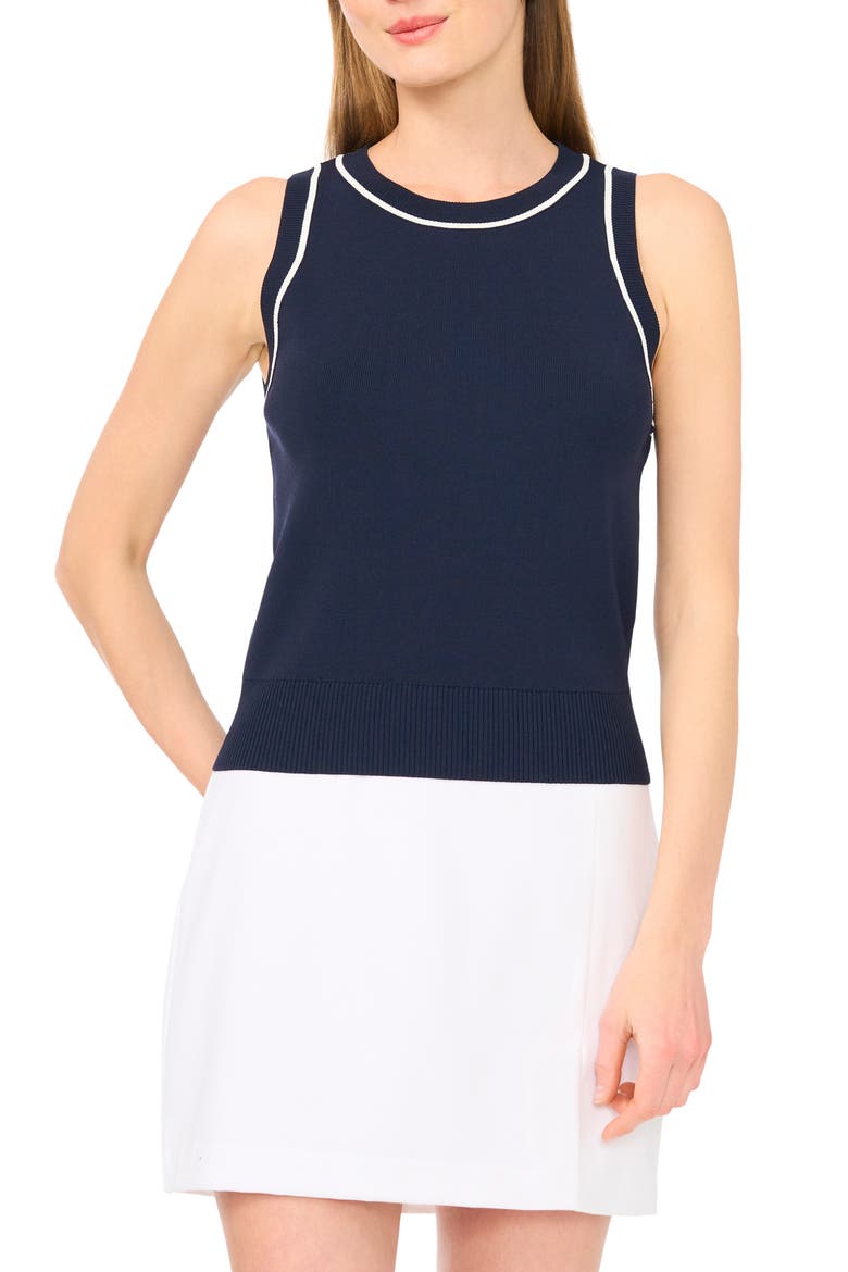 Stripe Trim Sweater Tank, Main, color, CLASSIC NAVY
