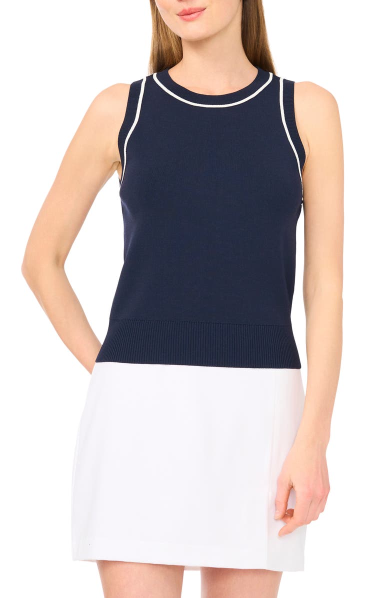Halogen<sup>®</sup> Stripe Trim Sweater Tank, Main, color, Classic Navy