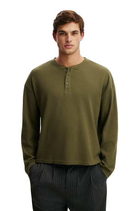 Men's Relaxed Fit Textured Henley Long Sleeve