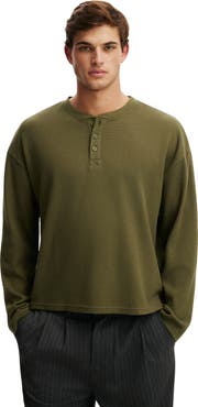 Cotton On Men's Relaxed Fit Textured Henley Long Sleeve