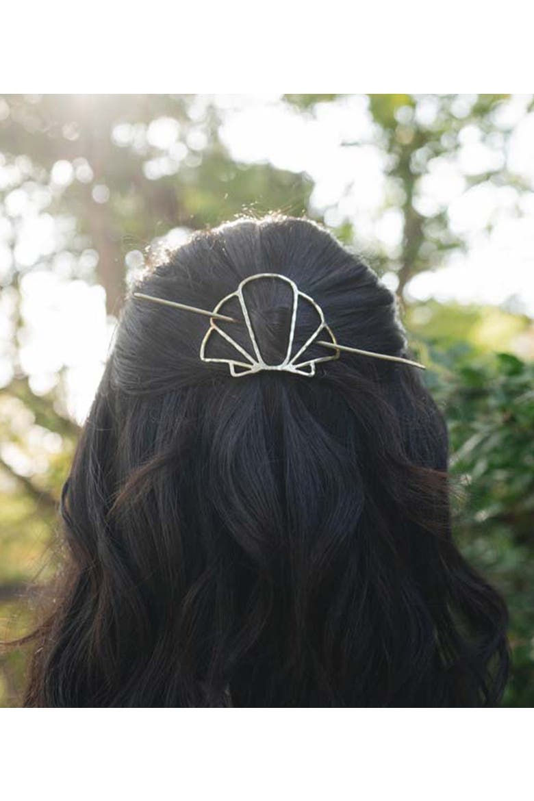 Arnava Shell Hair Pin - Slide With Stick, Alternate, color, Metallic Gold