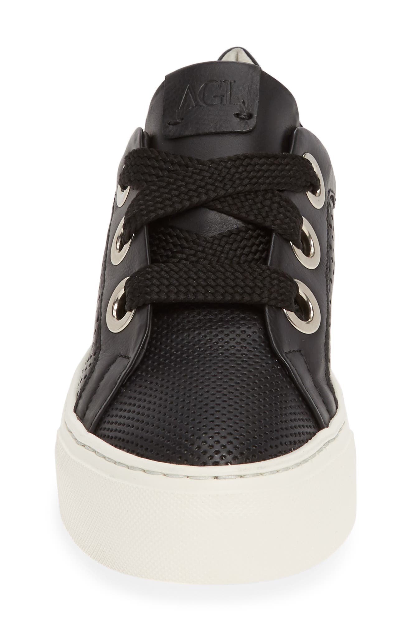 Perforated Platform Sneaker, Alternate, color, BLACK LEATHER