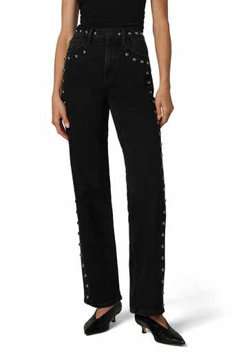 The Margot Embellished Studded High Waist Straight Leg Jeans