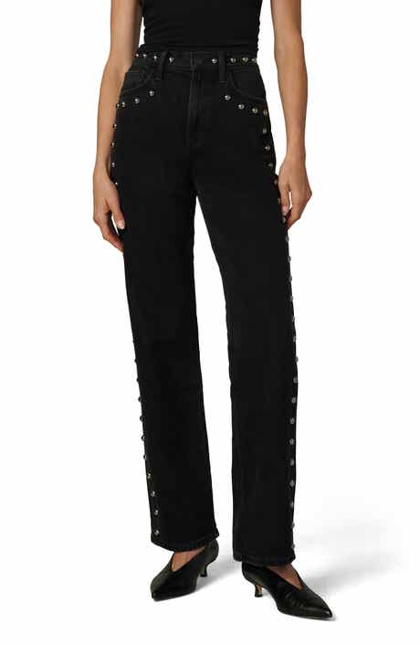 The Margot Embellished Studded High Waist Straight Leg Jeans