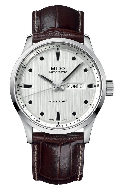 Mido Multifort Leather Strap Watch, 42mm In Metallic
