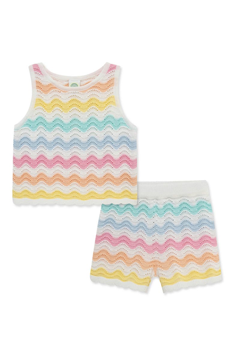 Wavy Pointelle Knit Tank & Shorts Set, Main, color, MULTI STRIPE