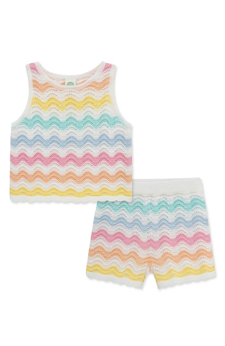 Little Me Wavy Pointelle Knit Tank & Shorts Set, Main, color, Multi Stripe