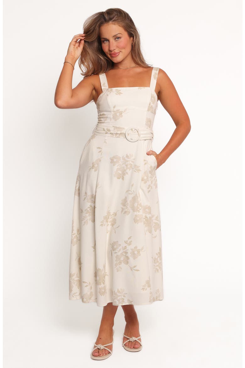 Liora Floral Belted Midi Sundress, Alternate, color, ANTIQUE WHITE
