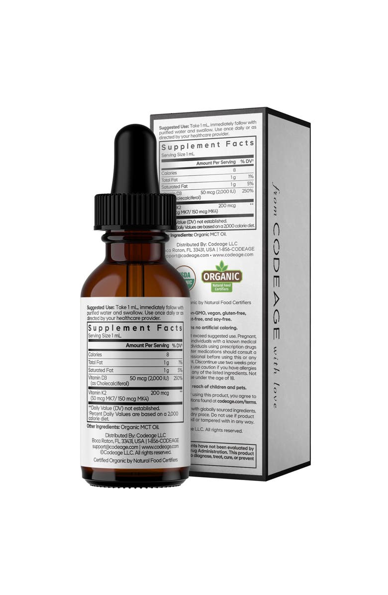 Codeage Liquid D3+K2, Alternate, color, White