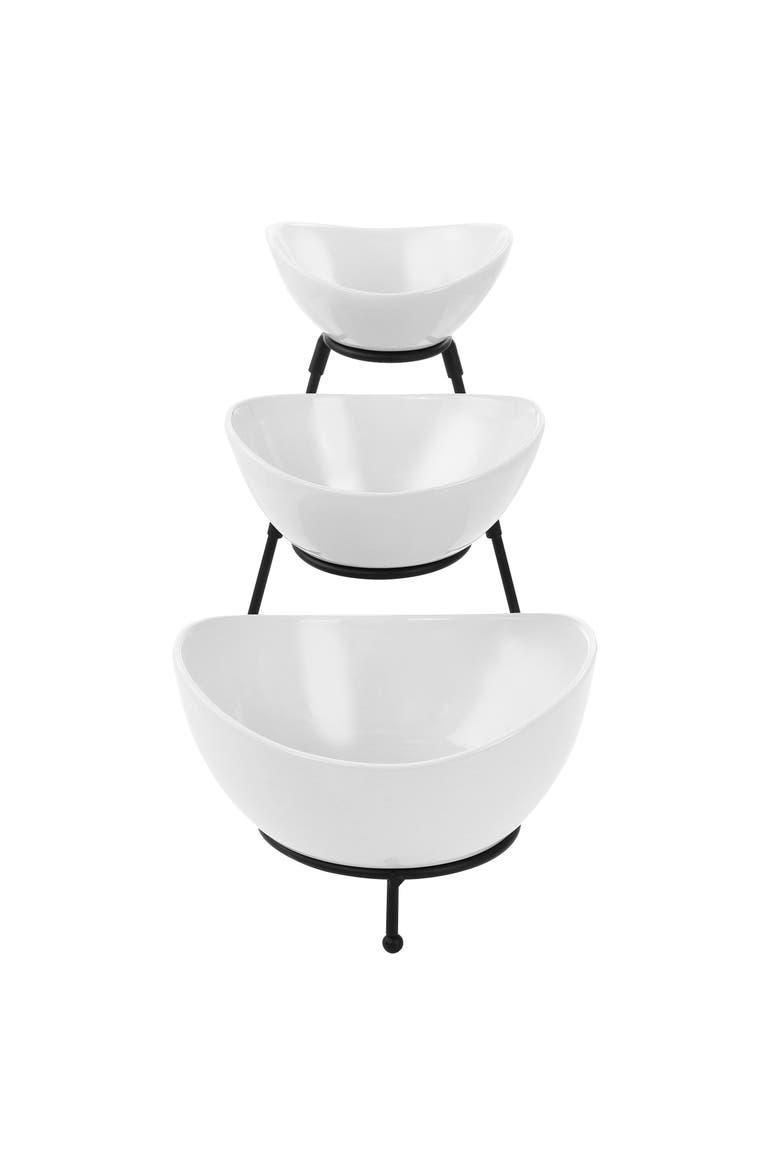 3 Tier Oval Bowl Porcelain Serveware Set, Alternate, color, White