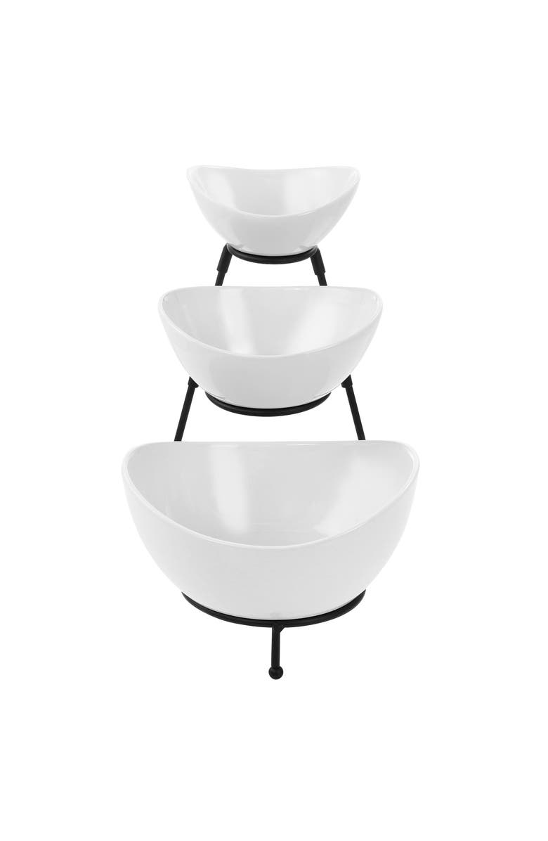 Elama 3 Tier Oval Bowl Porcelain Serveware Set, Alternate, color, White