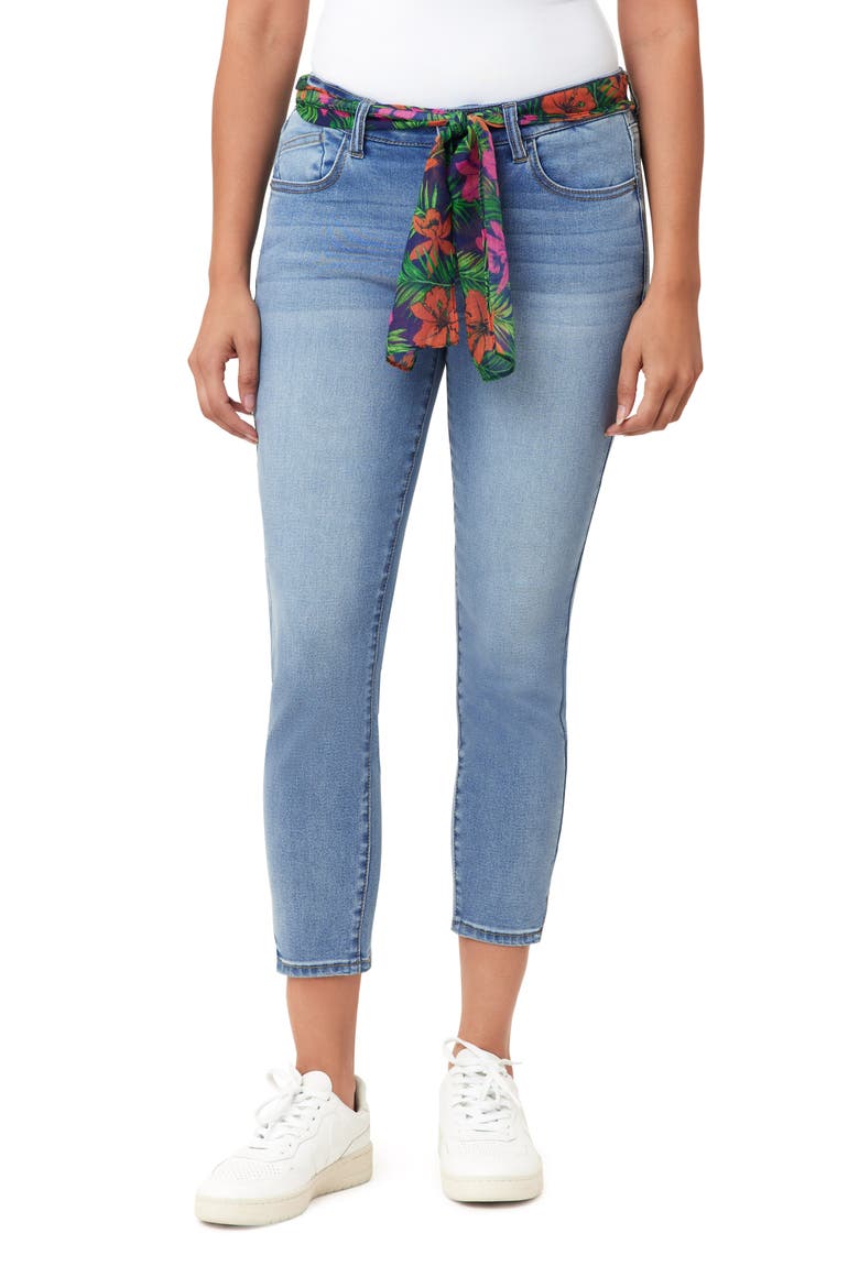 Belted Mid Rise Skinny Cropped Jeans, Main, color, PELLEGRINI LILLIES