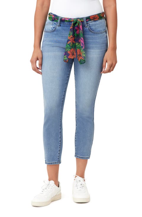 Belted Mid Rise Skinny Cropped Jeans