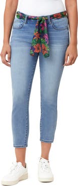 Kensie Belted Mid Rise Skinny Cropped Jeans