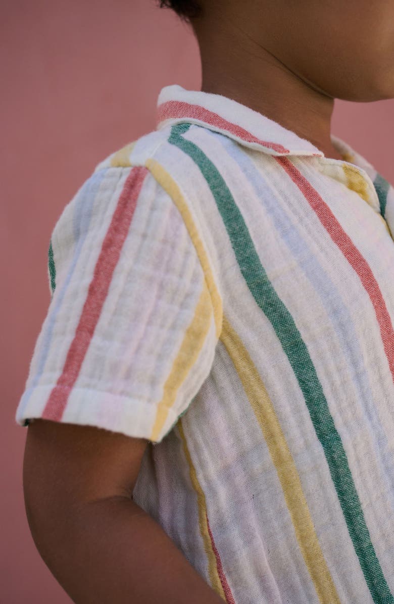 NEXT Kids' Stripe Cotton Seersucker Camp Shirt & Drawstring Shorts Set, Alternate, color, Neutral