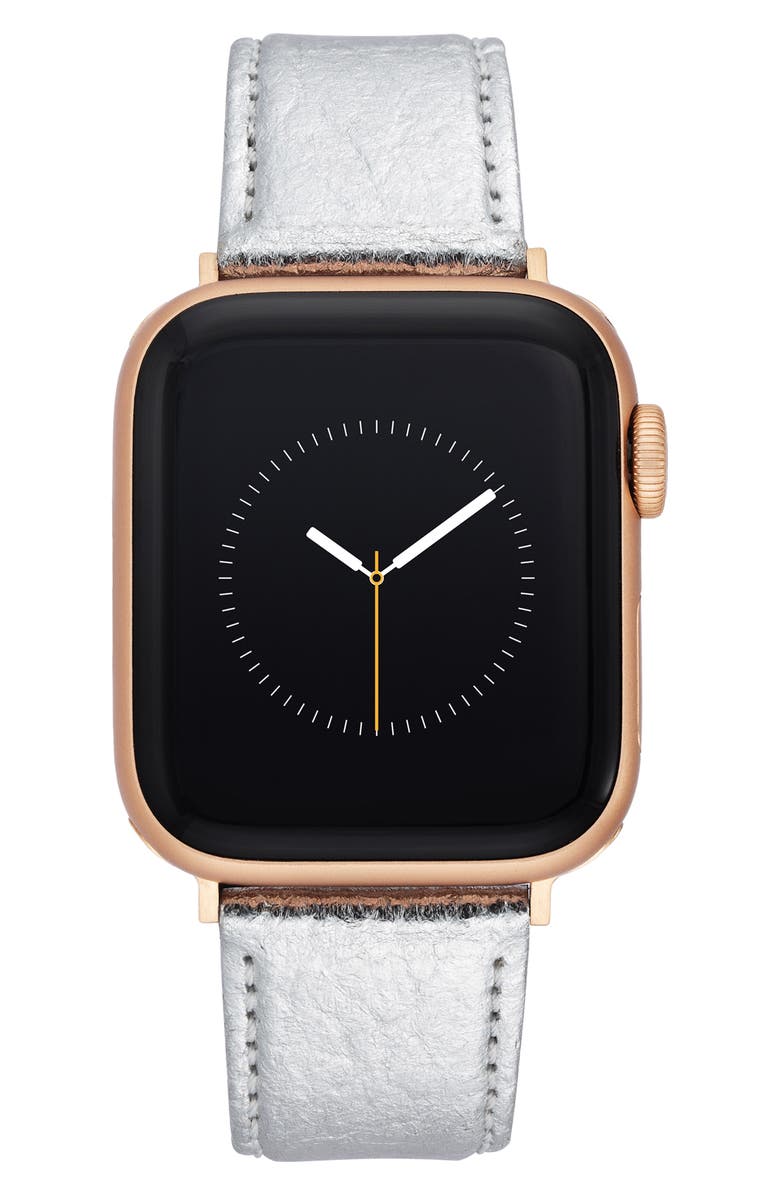 Anne Klein iConsidered Pineapple Leather Apple Watch<sup>®</sup> Watchband, Alternate, color, Silver
