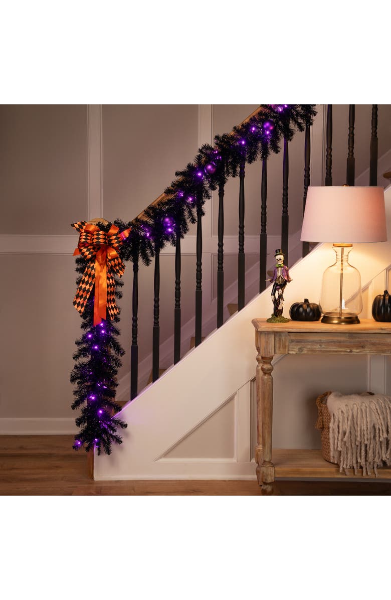 Northlight Pre-Lit Black Crystal Pine Artificial Halloween Garland - 9' x 12" - LED Purple, Alternate, color, 