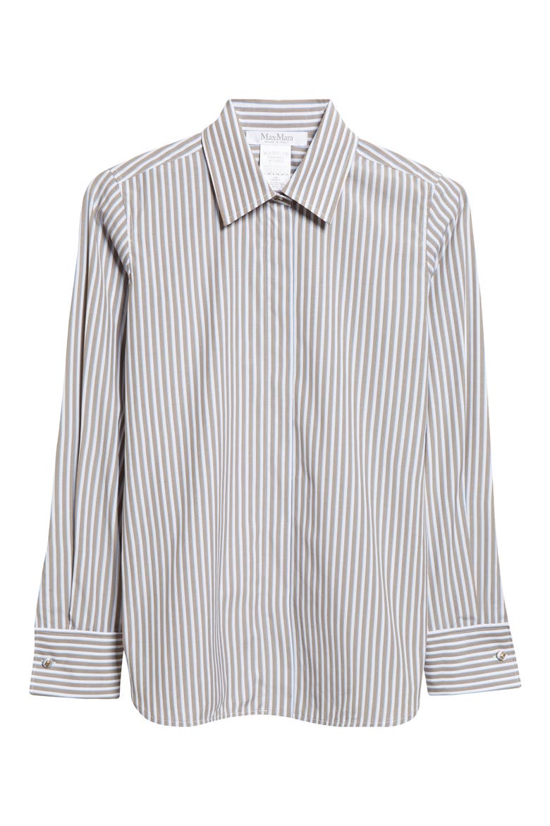 Risors Stripe Stretch Poplin Button-Up Shirt, Alternate, color, HAZELNUT BROWN