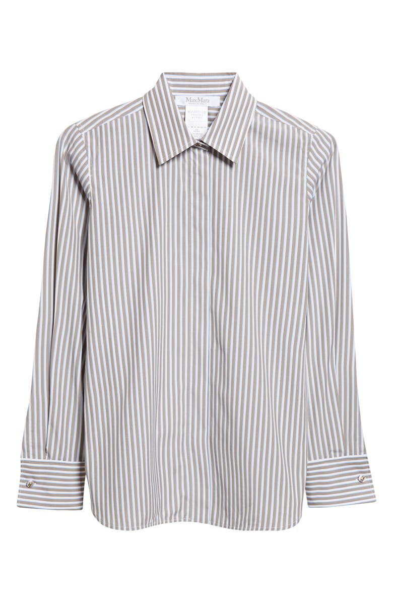 Max Mara Risors Stripe Stretch Poplin Button-Up Shirt, Alternate, color, Hazelnut Brown
