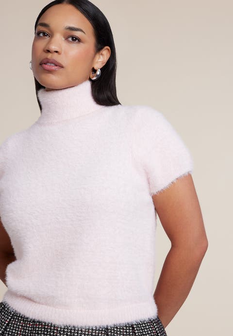 Fuzzy Cropped Turtleneck Sweater