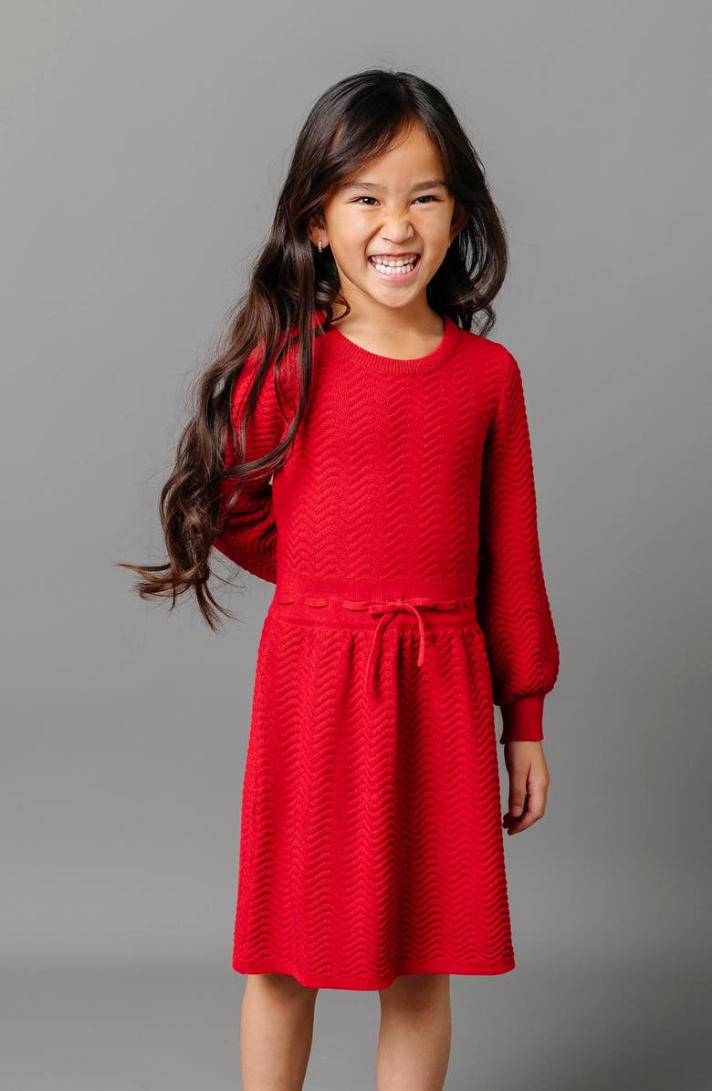 Hope & Henry Baby Girls' Organic Balloon Sleeve Sweater Dress, Infant, Alternate, color, Red Chevron