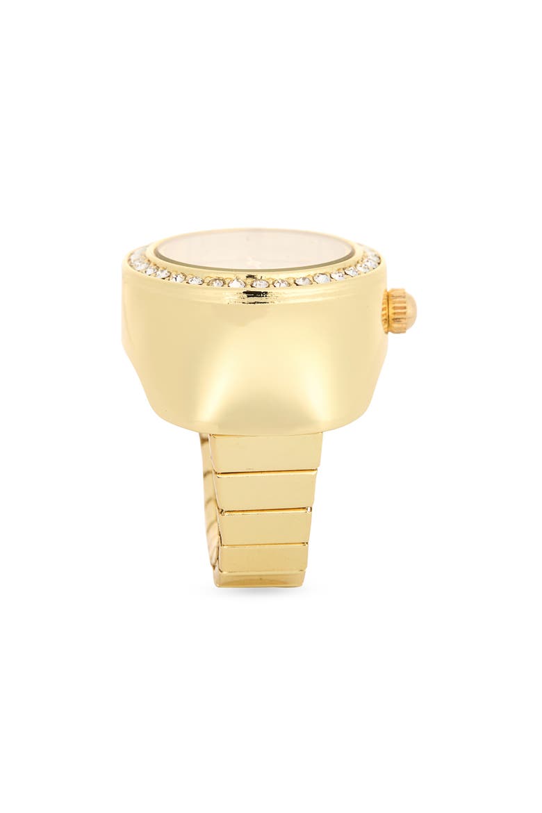 Glitter Crystal Bezel Ring Watch, 19mm, Alternate, color, GOLD