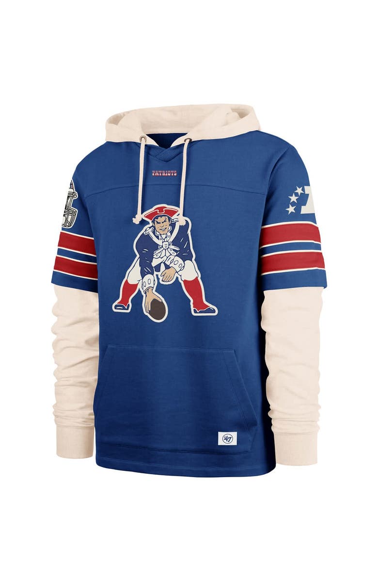 '47 Men's '47  Blue New England Patriots Throwback Split Zone Cornerback Duo Hoodie, Alternate, color, 