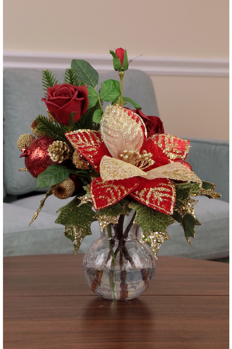 Vase of Poinsettia and Floral, Red, Alternate, color, Red