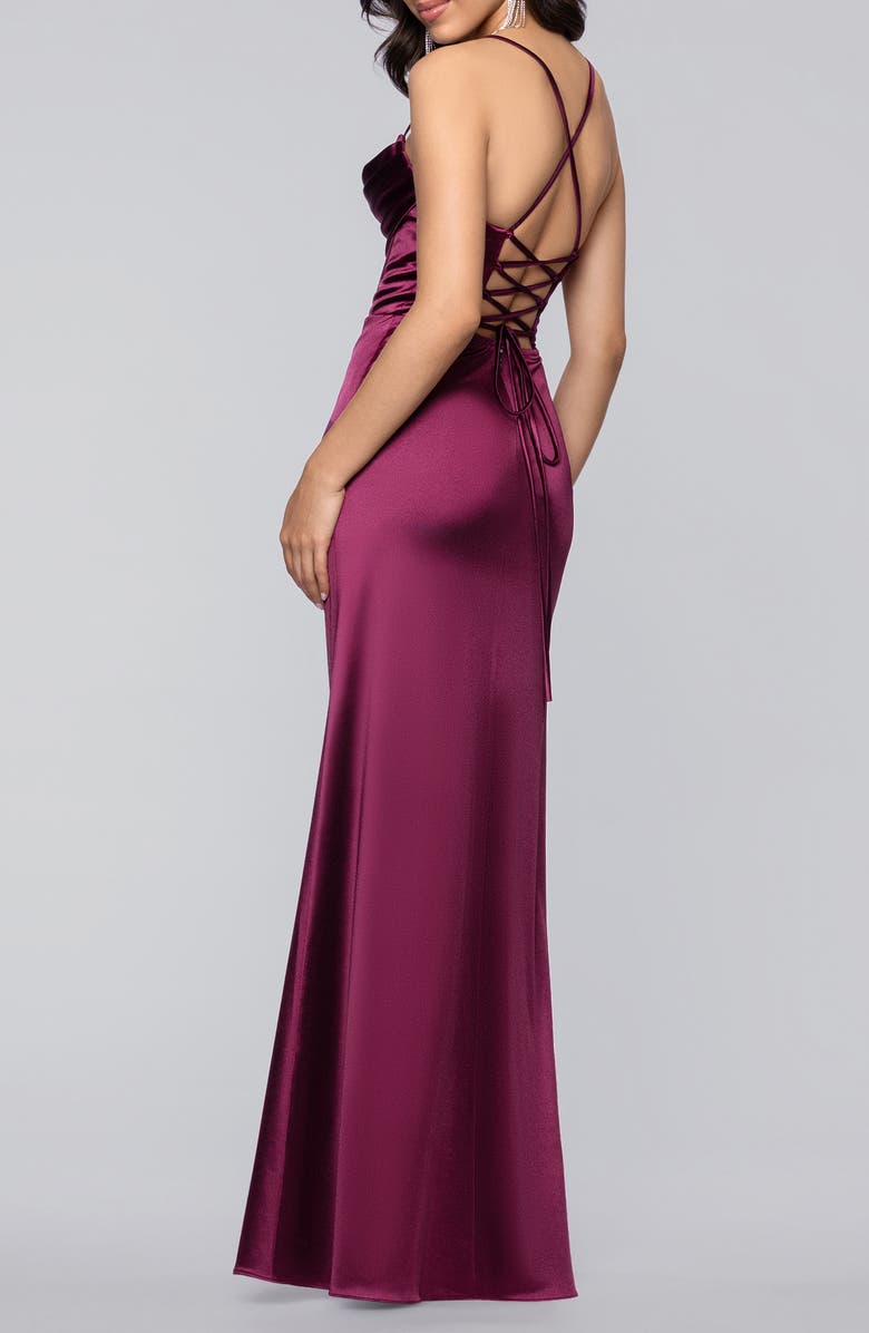 Blondie Nites Drape Corset Gown, Alternate, color, Burgundy