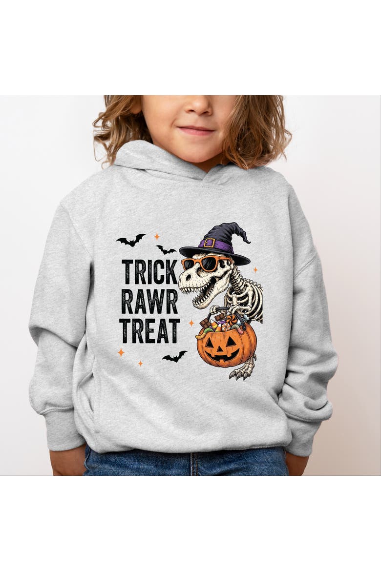Trick Rawr Treat Dino Toddler Hoodie, Main, color, Heather Grey