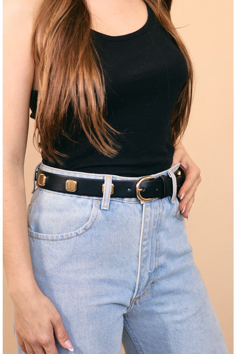 Studded Buckle Belt, Alternate, color, BLACK/ GOLD