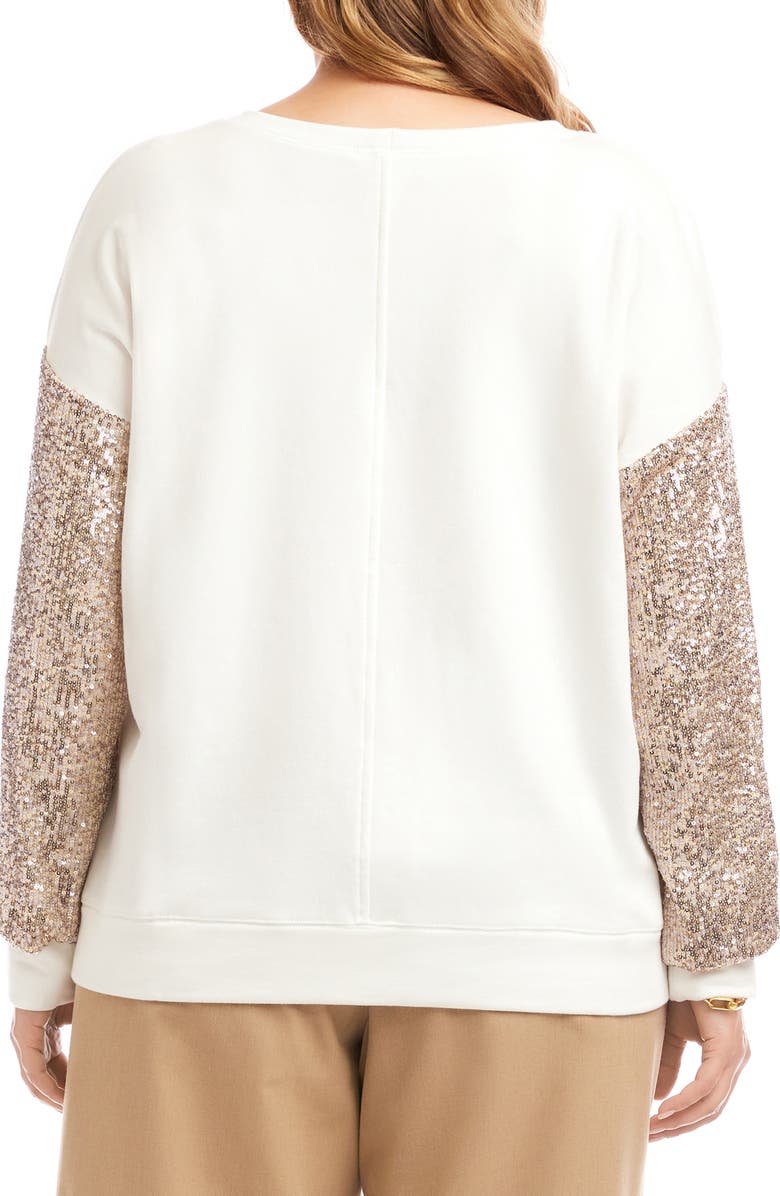 Karen Kane Sequin Sleeve Sweatshirt, Alternate, color, Cream