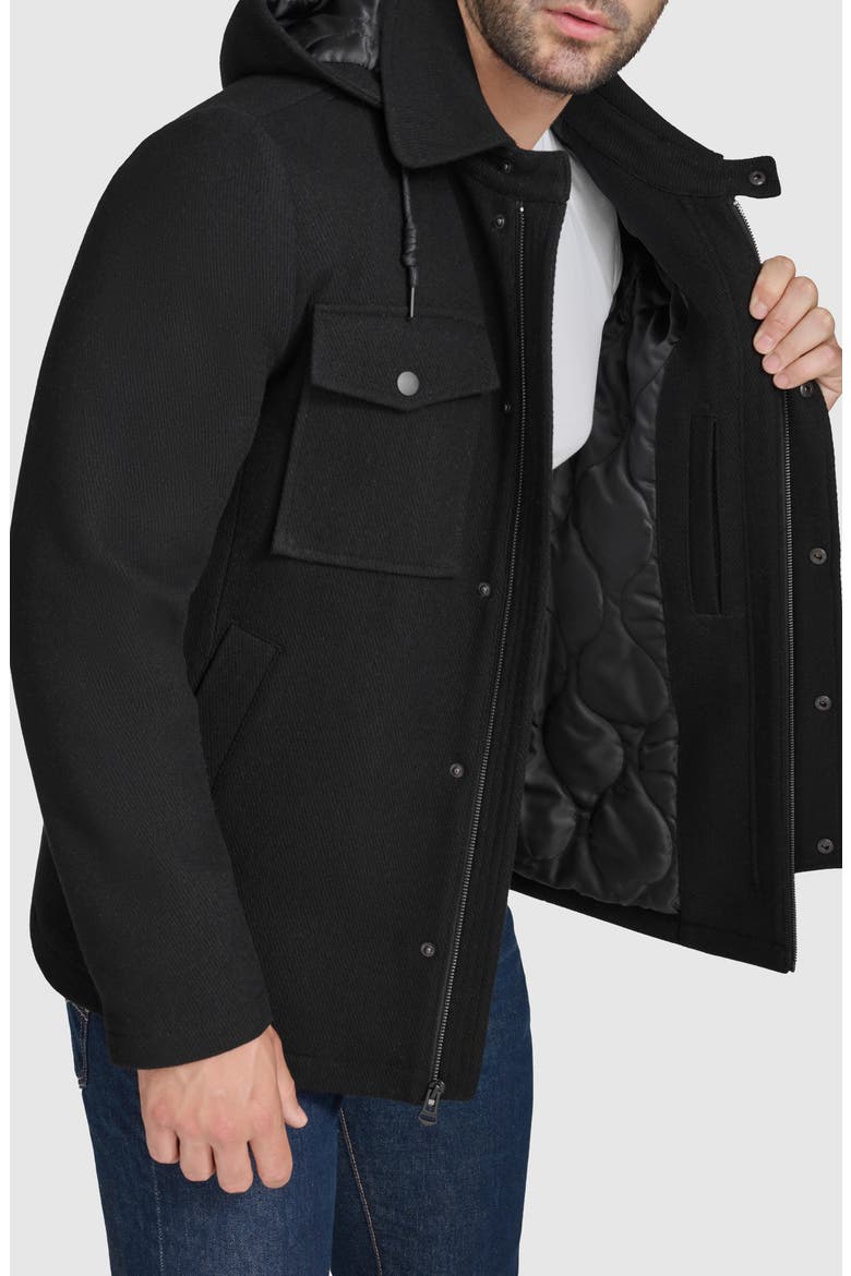 Wool Blend Hooded Field Jacket, Alternate, color, BLACK
