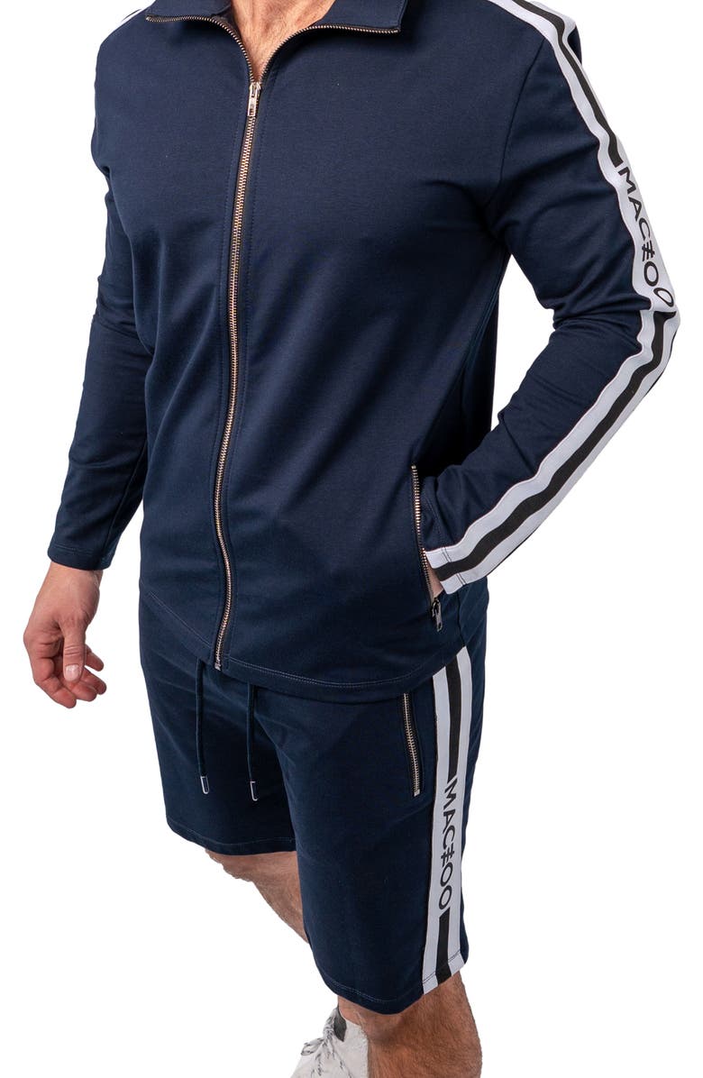 Maceoo Track Blue Stretch Cotton Shorts, Alternate, color,
