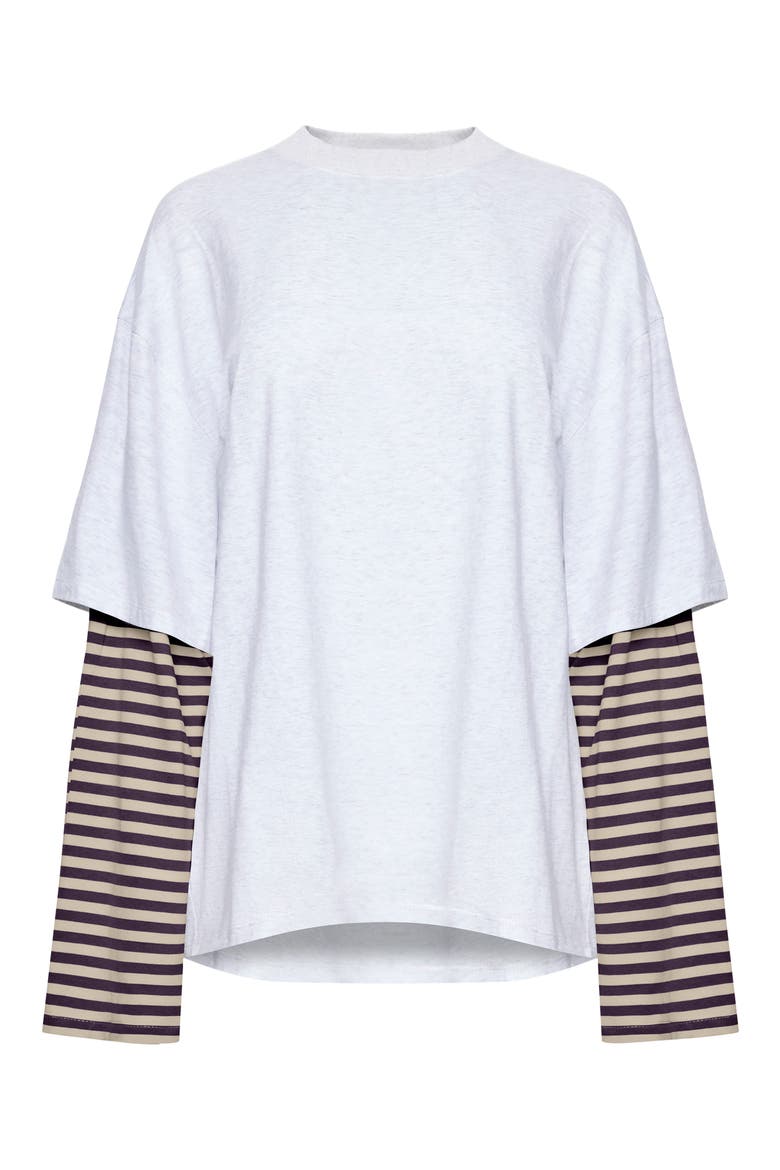 Bottega Layered Long Sleeve Cotton Tunic Top, Alternate, color, BEIGE STRIPE