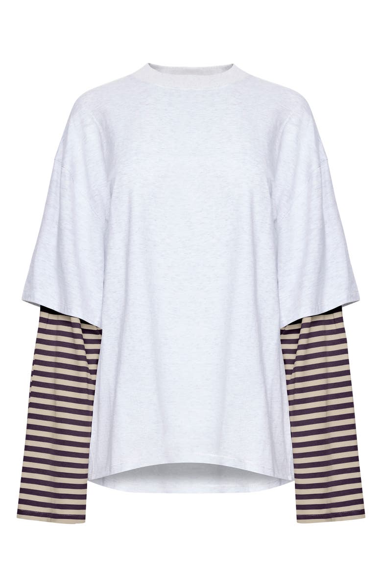 LIONESS Bottega Layered Long Sleeve Cotton Tunic Top, Alternate, color, Beige Stripe