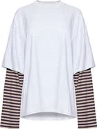 LIONESS Bottega Layered Long Sleeve Cotton Tunic Top