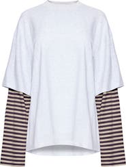 LIONESS Bottega Layered Long Sleeve Cotton Tunic Top