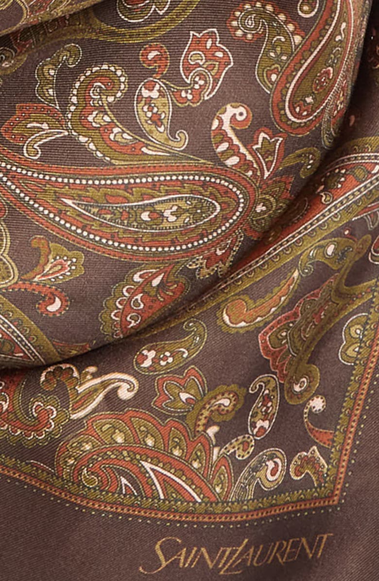 Saint Laurent Ornamental Paisley Silk Twill Square Scarf, Alternate, color, Brown/ Light Brown/ Gold