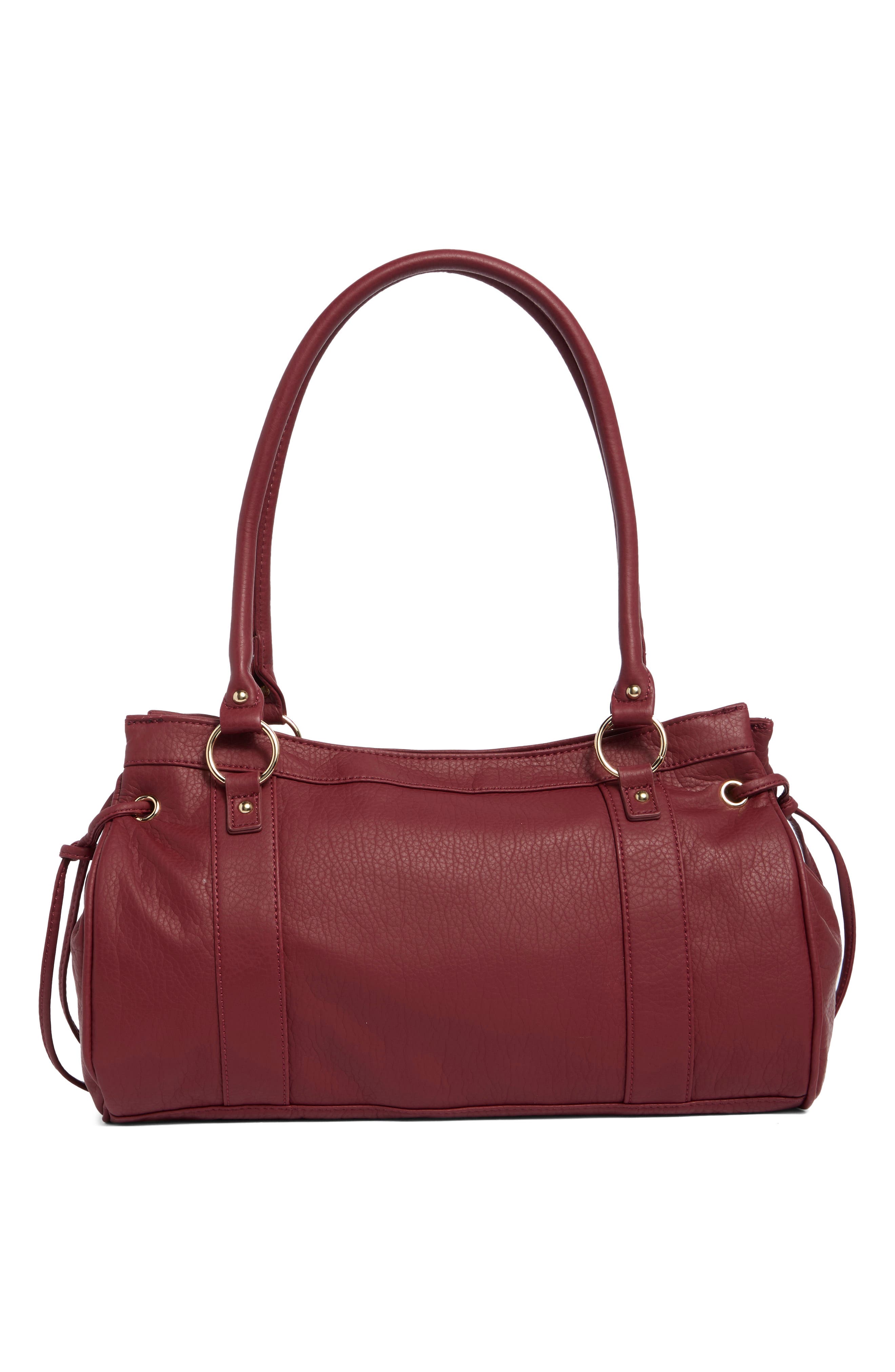 Washed Faux Leather Tote, Alternate, color, MAROON