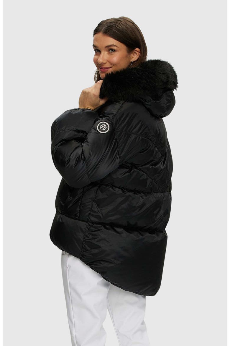 Apres-Ski High-Low Jacket With Detachable Trim, Alternate, color, BLACK/BLACK