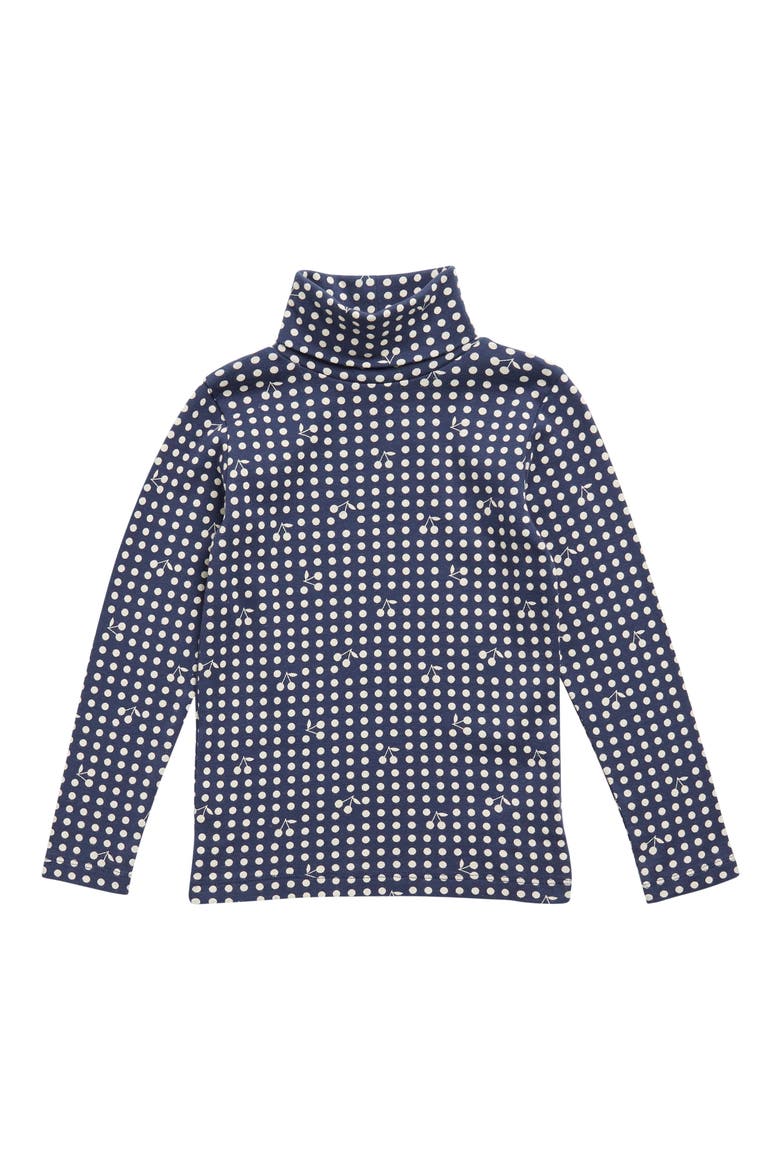Kids' Polka Dot Cherry Print Cotton Turtleneck Top, Main, color, PO MARINE 770
