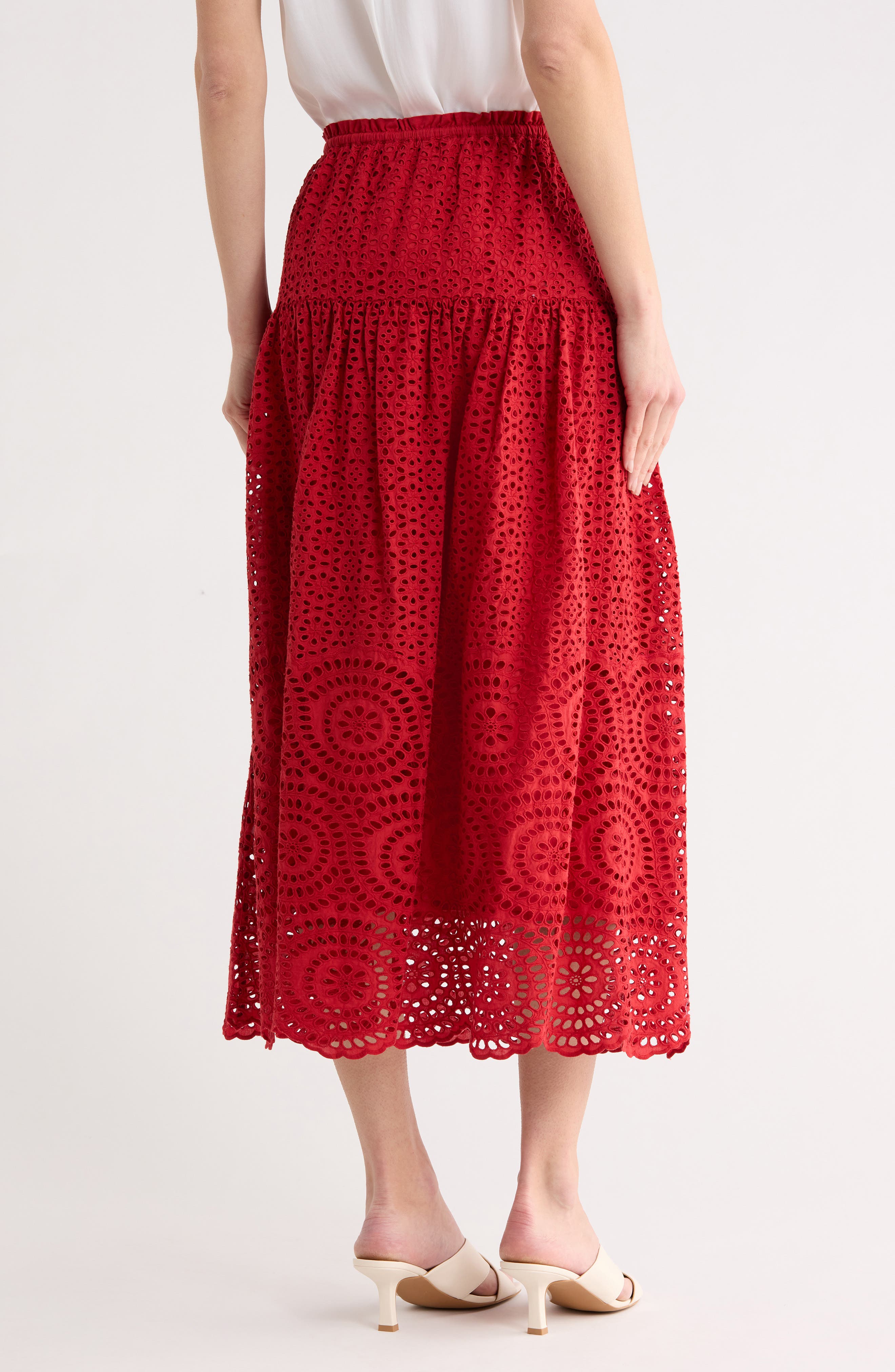 Marlie Embroidered Eyelet Cotton Midi Skirt - image 2