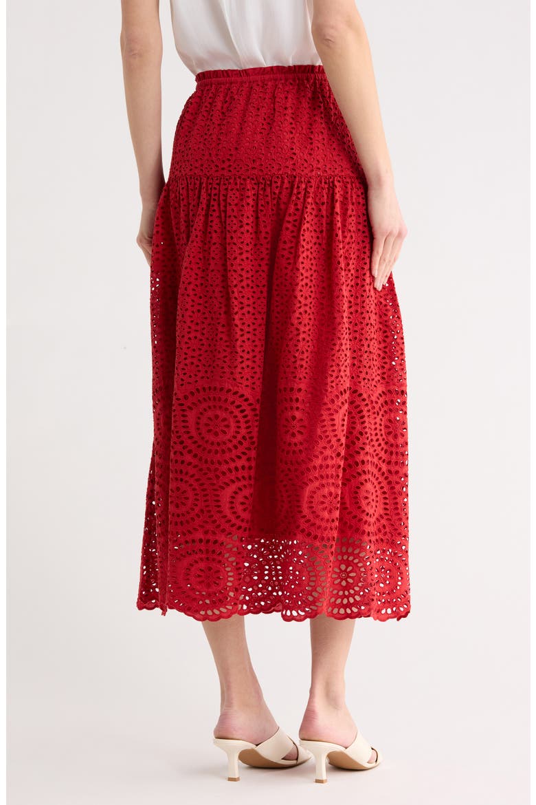 Marlie Embroidered Eyelet Cotton Midi Skirt, Alternate, color, HENNA